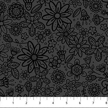 Black Floral Doodle - Basically Black + White by Patrick Lose for Northcott Fabrics by the YARD