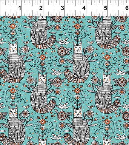 Teal Cats - Whimsy by Jason Yenter of In The Beginning Fabrics by the YARD