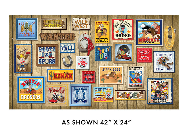 Benartex Fabrics, Lil' Buckaroo Wild West Boxes Multi, PANEL  24"x42"