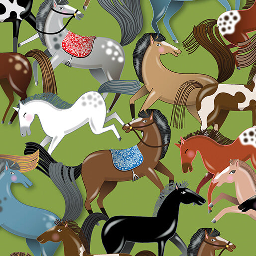 Benartex Fabrics, Lil' Buckaroo Wild Horse Green by the yard