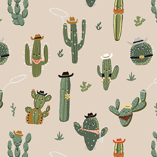 Benartex Fabrics, Lil' Buckaroo Wild West Cactus Tan by the yard