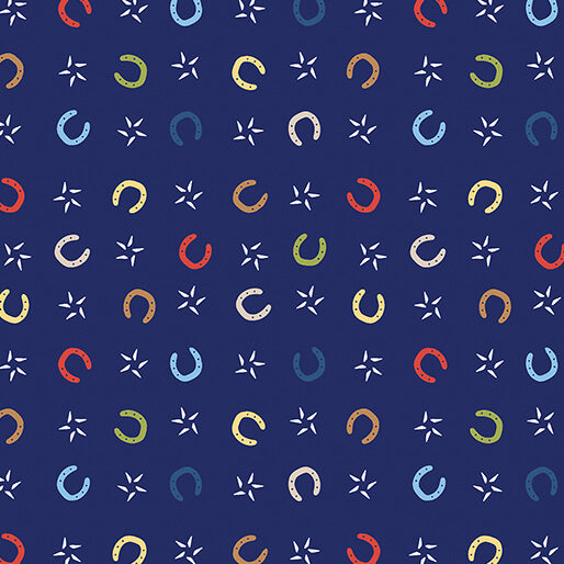 Benartex Fabrics, Lil' Buckaroo Lil' Horseshoes Navy by the yard 2392