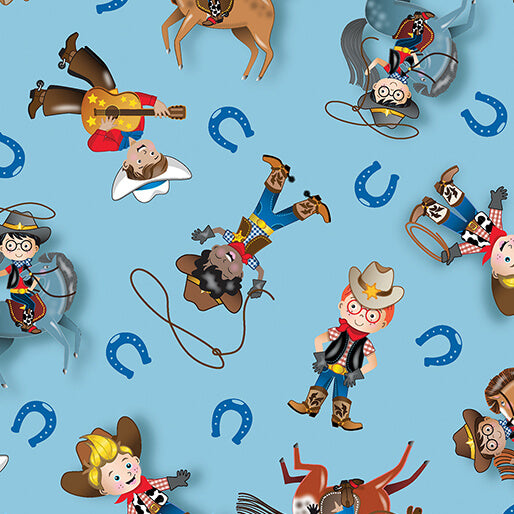 Benartex Fabrics - Lil' Buckaroo - Lil' Cowboys Blue by the yard 2396