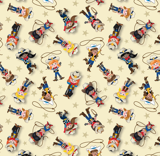 Benartex Fabrics, Lil' Buckaroo Lil' Cowgirls Tan by the yard