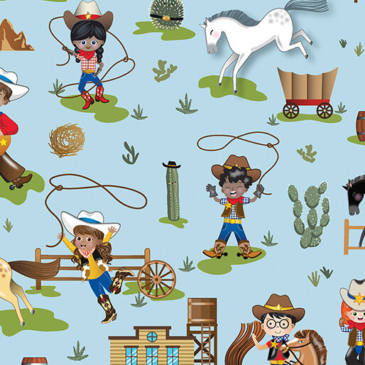 Benartex Fabrics, Lil' Buckaroo Lil' Rodeo Blue by the yard