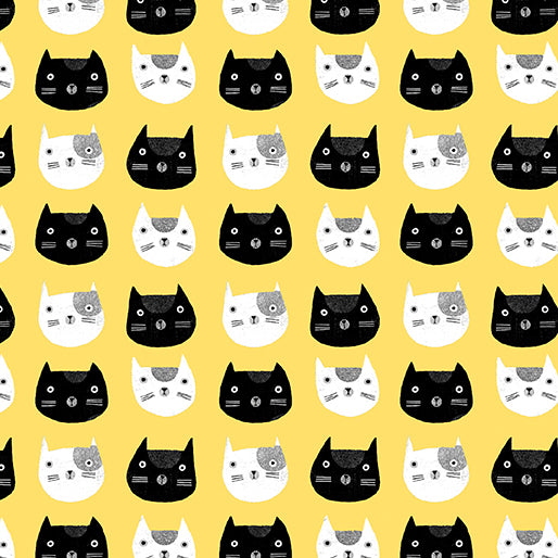 Benartex - Cosmo Cat Heads Yellow by the yard 2821