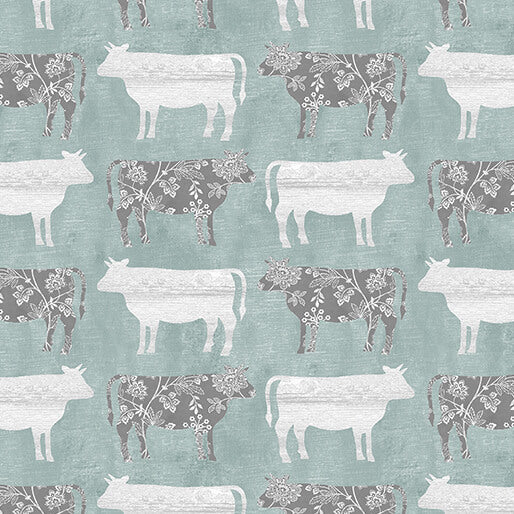 Calico Cows Medium Teal by Shannon Roberts for Benartex Designer Fabrics by the YARD 2666