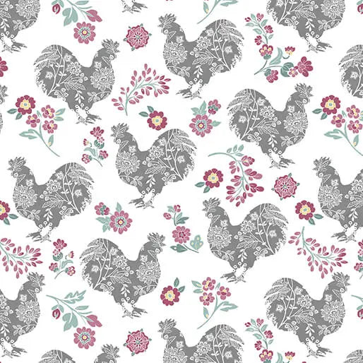 Chalk Barn Roosters Charcoal/Rose by Shannon Roberts for Benartex Designer Fabrics by the YARD 2665 Stitched by Jessi Rose