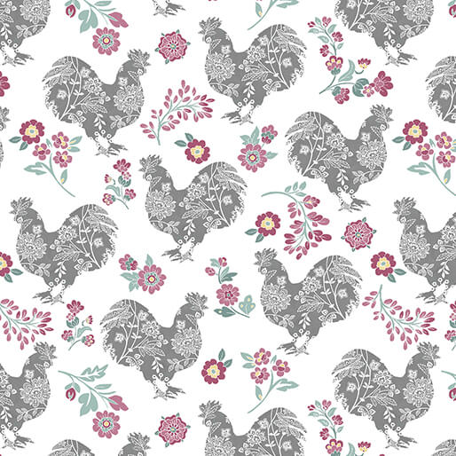 Chalk Barn Roosters Charcoal/Rose by Shannon Roberts for Benartex Designer Fabrics by the YARD 2665 Stitched by Jessi Rose