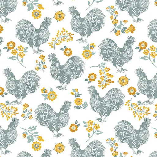 Chalk Barn Roosters Teal/Yellow by Shannon Roberts for Benartex Designer Fabrics by the YARD 2664 Stitched by Jessi Rose