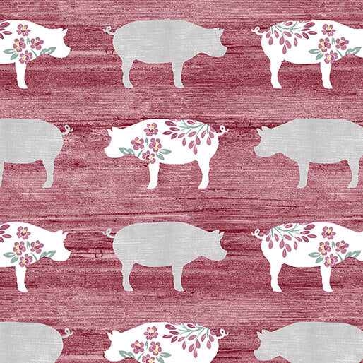 Pretty Pigs Red by Shannon Roberts for Benartex Designer Fabrics by the YARD 2663