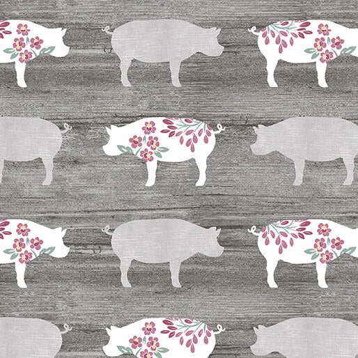 Pretty Pigs Charcoal by Shannon Roberts for Benartex Designer Fabrics by the YARD 2662