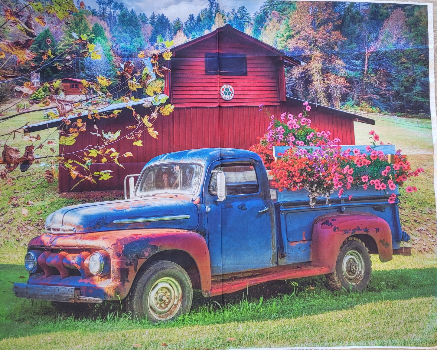 Old flower truck on the farm - Quilt Panel - David Textiles