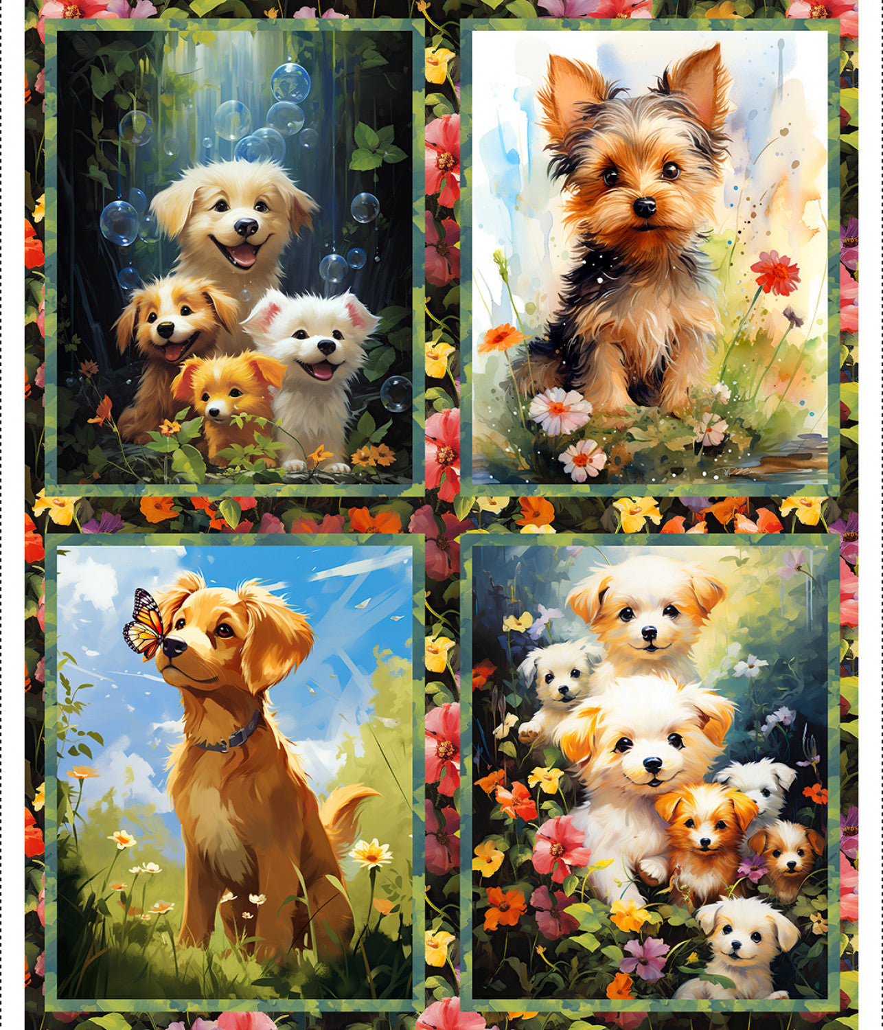 Fur-Ever Friends panel by 3 Wishes Fabric - 36" x 44"