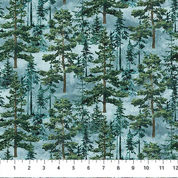 Stonehenge Eagle Pass - Blue Multi Packed Trees by Northcott by the yard 3269