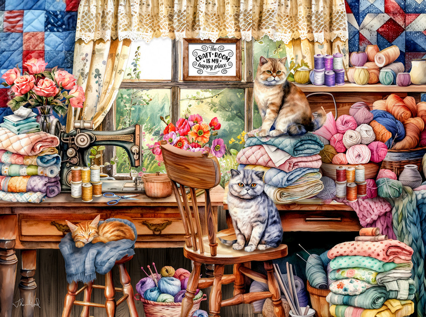 Jigsaw Puzzle - Kitten Sewing Room - 1,000 pieces - 20" x 27"