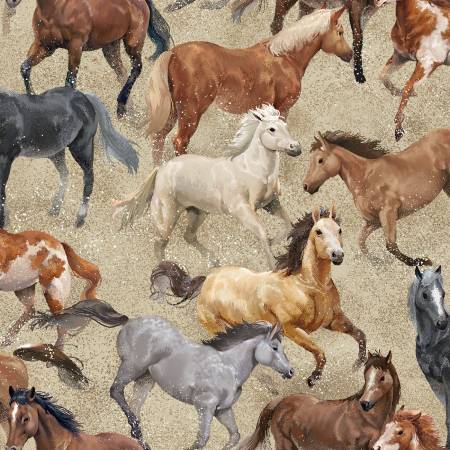 Round Up Horses Beige by Oasis Fabrics by the YARD 2470