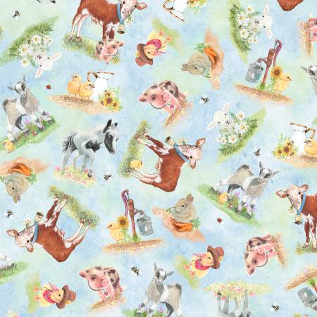 P&B Textiles - Barnyard Babies - Tossed Animals by the yard 2404