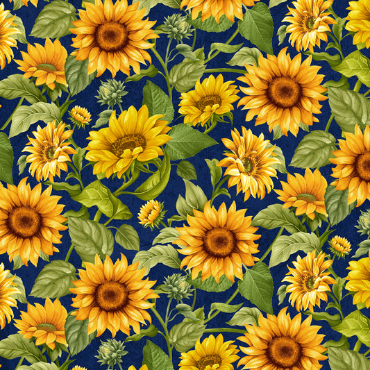 Sunflower Farm from Timeless Treasures - Navy Sunflower Garden by the yard 3064