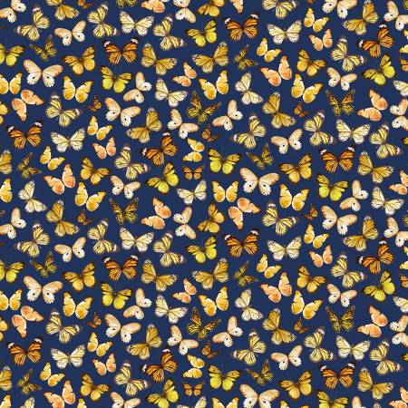 Sunflower Farm from Timeless Treasures - Navy Tossed Butterflies by the yard 3070