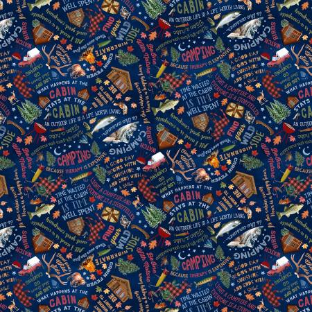 Timeless Treasures - Navy Campfire Wisdom by the yard 3283