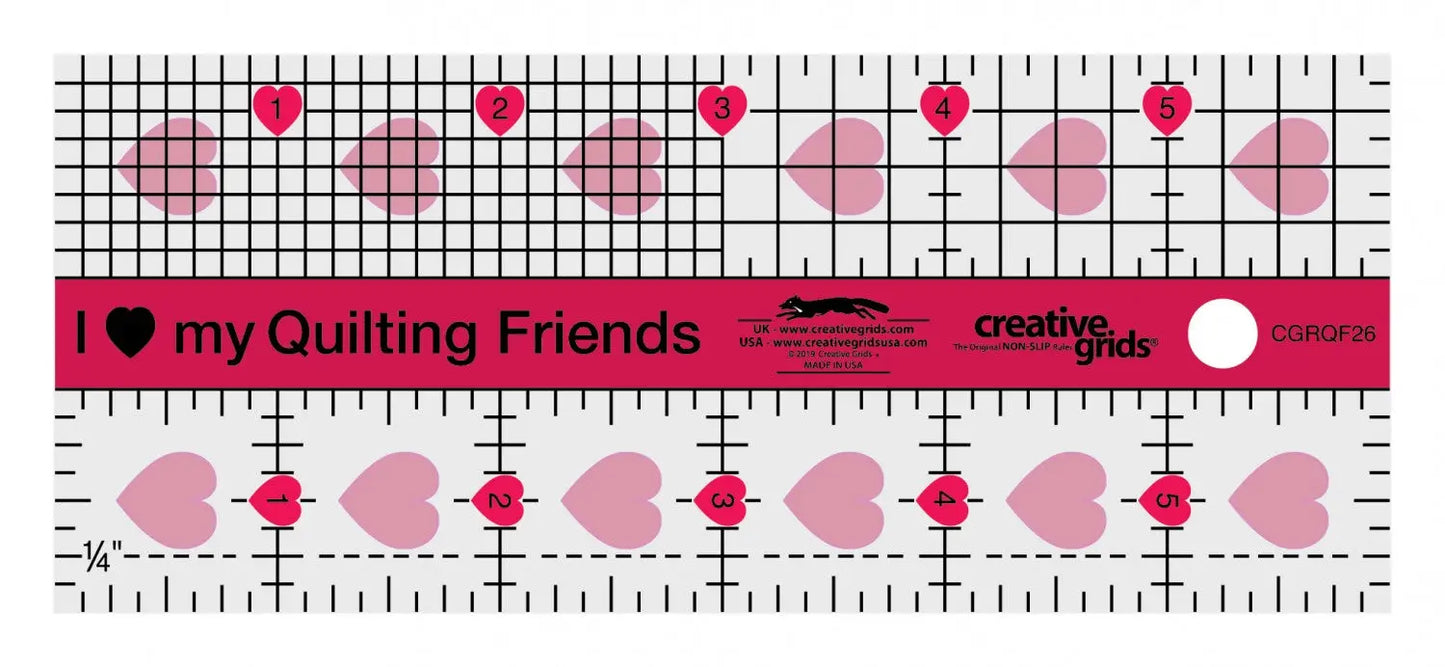 Creative Grids I Love My Quilt Friends Mini Quilt Ruler 2-1/2" x 6" Stitched by Jessi Rose