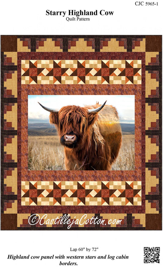 Starry Highland Cow: A Physical Pattern by CastillejeCotton.com