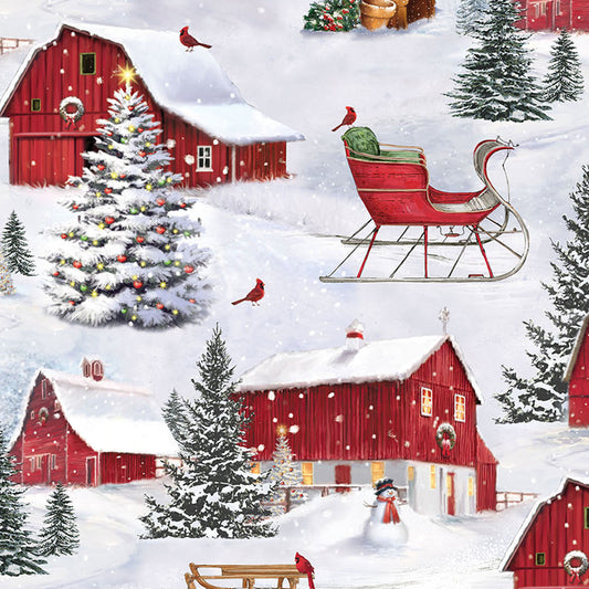 Farmstead Friends Snowy Scene by Simon Treadwell for Northcott Fabrics by the Yard