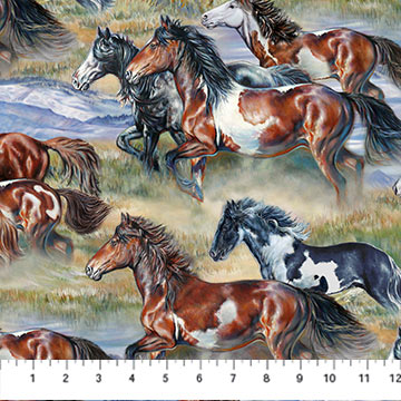 Wild and Free - Horse Scenic Green by Northcott Fabrics by the yard 3091