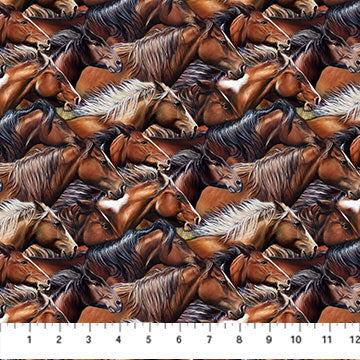 Wild and Free - Horse Heads Brown Multi by Northcott Fabrics by the yard 3092