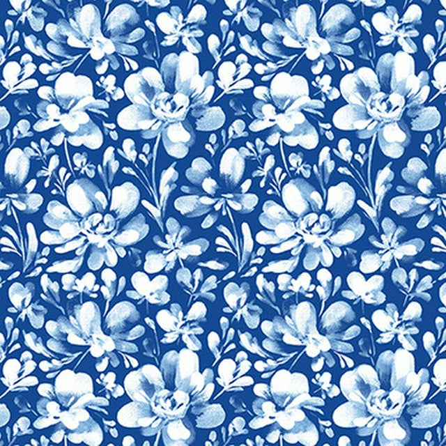 Lucky Stars - Cobalt Blue and White Flowers by Blank Quilting by the yard 3206