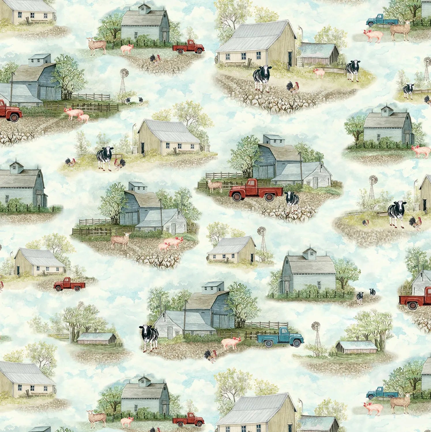 P & B Textiles - Farm View Farm Vignettes by the yard 2849 Stitched by Jessi Rose