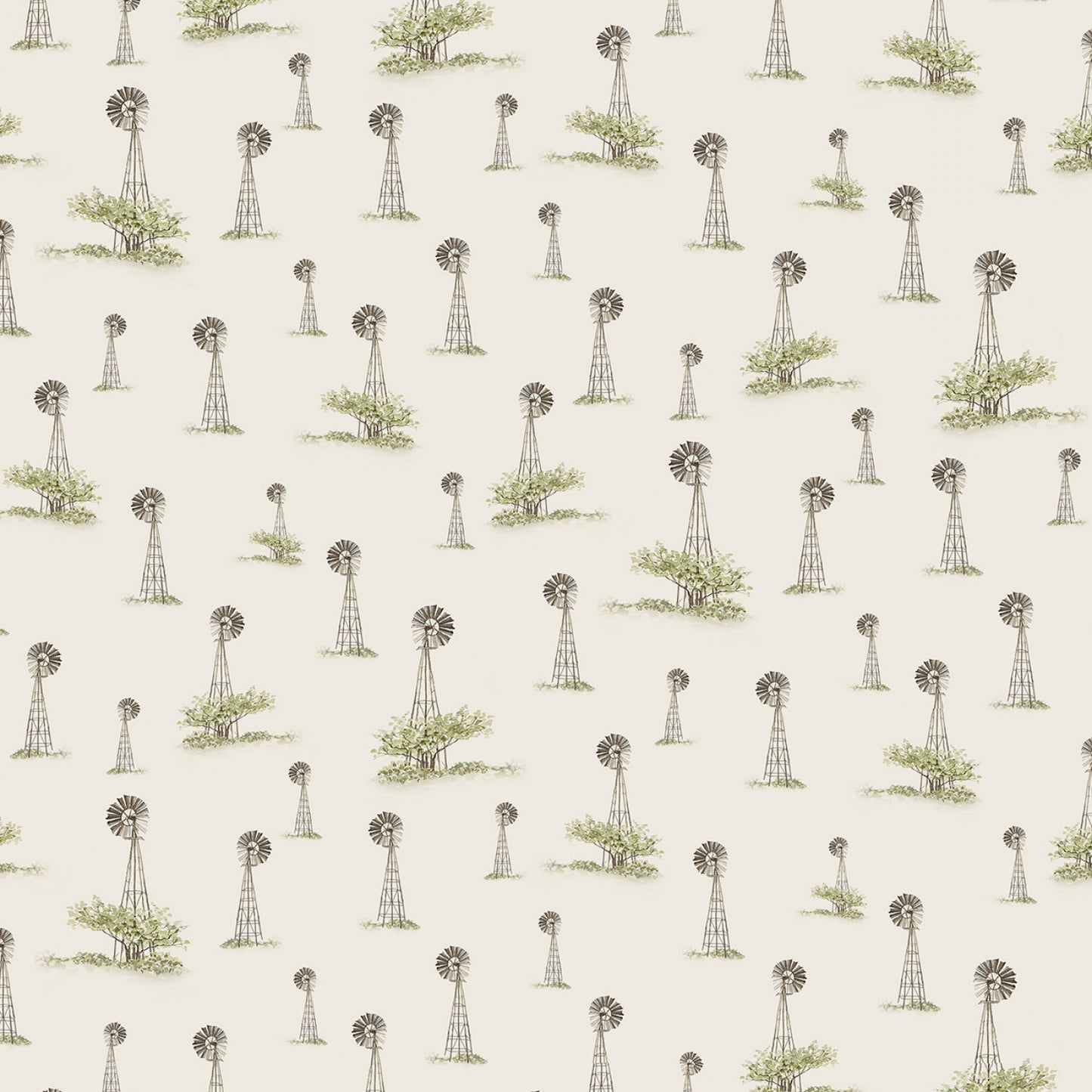 P & B Textiles - Farm View Windmills Cream by the yard 2850