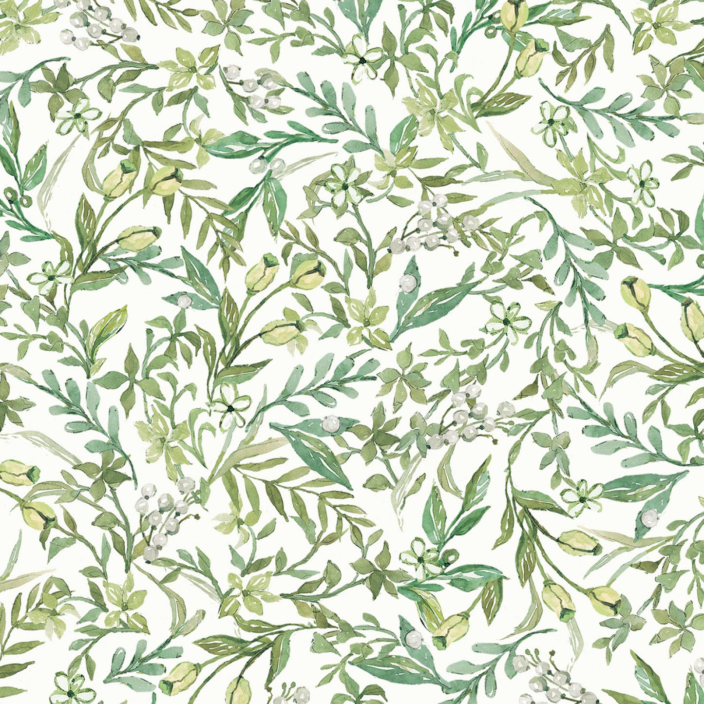 P & B Textiles - Farm View Allover Leaves White by the yard 2855