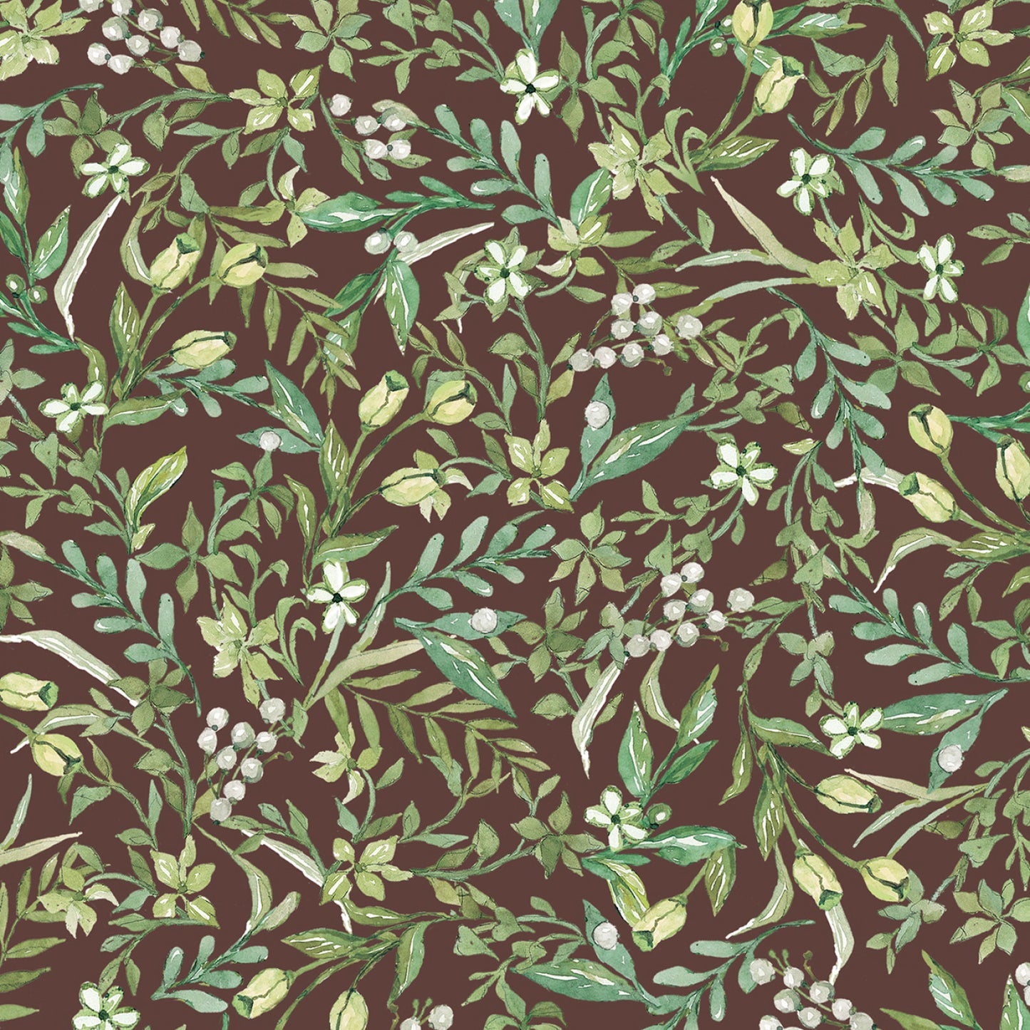 P & B Textiles - Farm View Allover Leaves Brown by the yard 2856