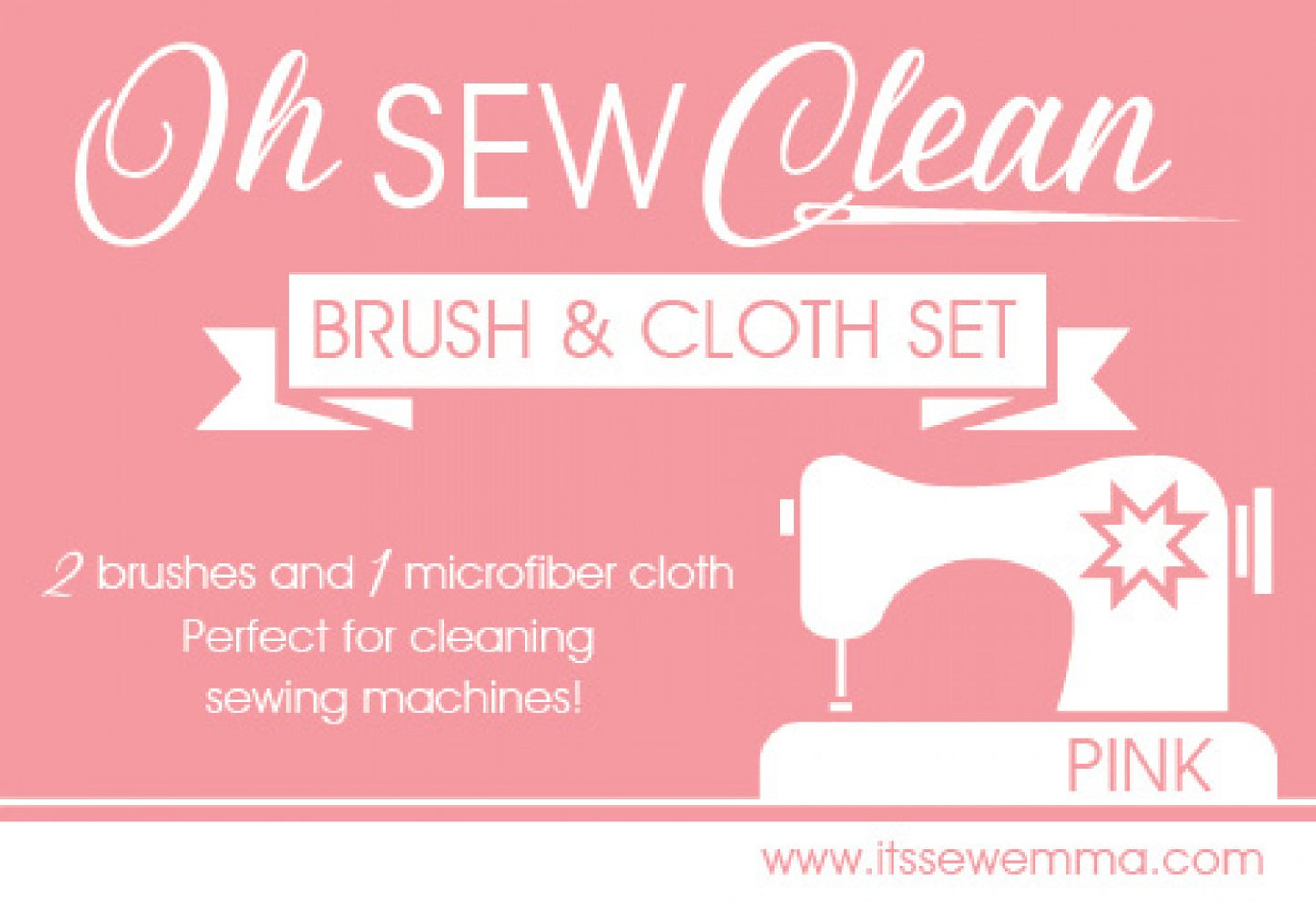 Oh Sew Clean Brush and Cloth Set - Pink