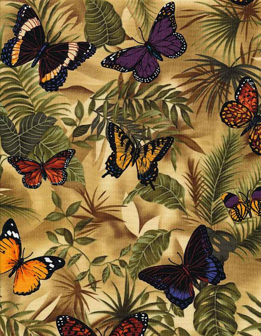 Timeless Treasures - Butterflies on Leaves by the yard