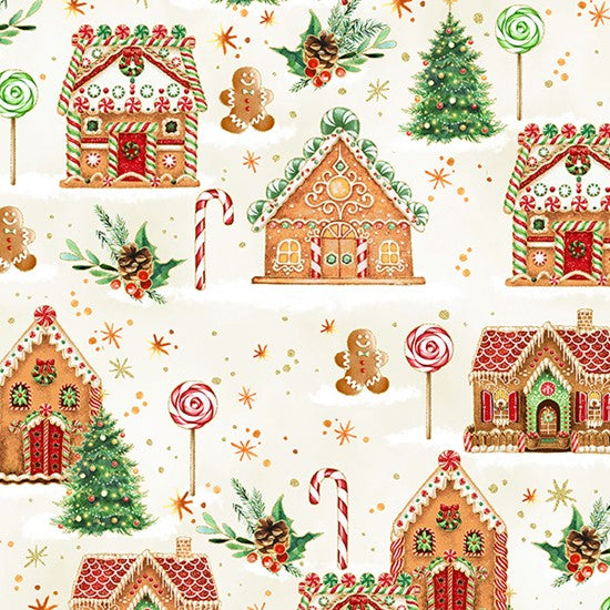 Gingerbread Cream/Gold Holiday Sweets by Hoffman Fabrics