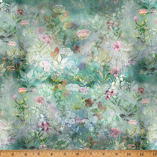 Blush Garden - Dusty Blue Dainty Flowers by Hoffman by the yard 3114