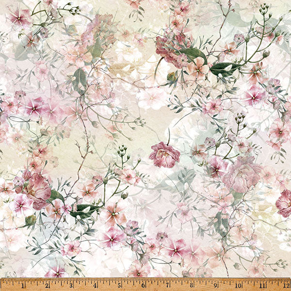 Blush Garden - Light Camellia Dainty Flowers by Hoffman by the yard 3107