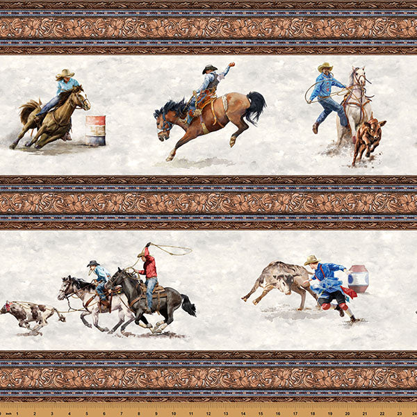 Rodeo Dreams - Rodeo Scene Border Print by Hoffman by the yard 3222