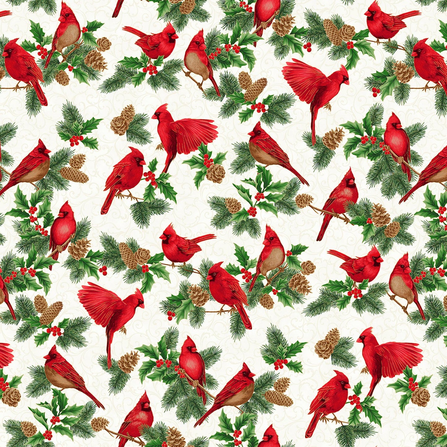 Cardinal Natural/Gold Christmas Splendor by Hoffman Fabrics by the Yard