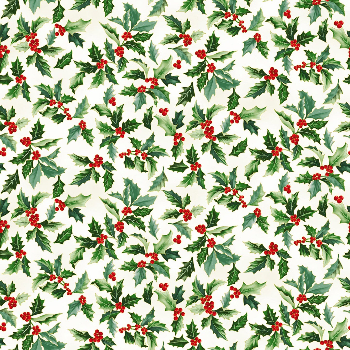 Natural/Gold Holly Christmas Splendor by Hoffman Fabrics by the Yard