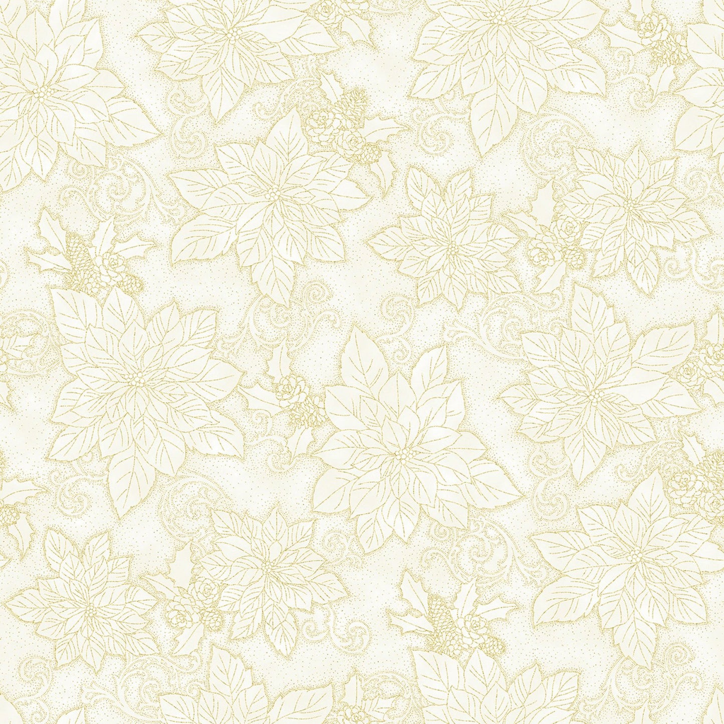 Natural/Gold Poinsettia Outlines Christmas Splendor by Hoffman Fabrics by the Yard 2436