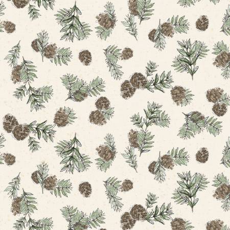 Wildwood - Cream Pine Cones by Clothworks by the yard 3230