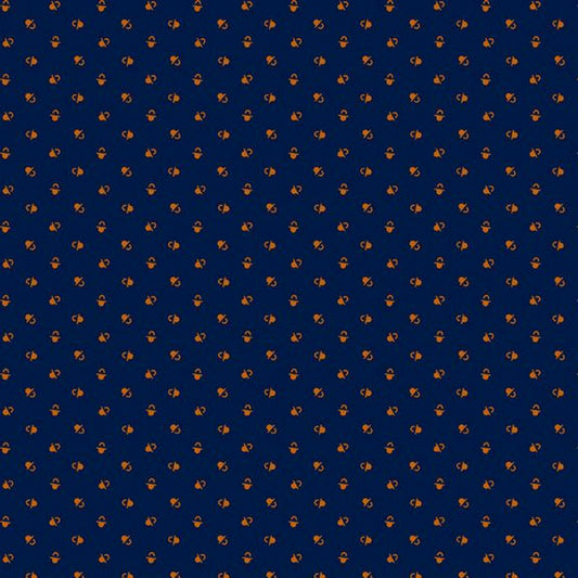 Indigo and Cheddar Blue:Orange Bells by Judie Rothermel for Marcus Prints by the YARD