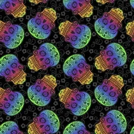 David Textiles, Inc. - Rainbow Sugar Skulls by the yard 2819 Stitched by Jessi Rose