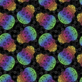 David Textiles, Inc. - Rainbow Sugar Skulls by the yard 2819