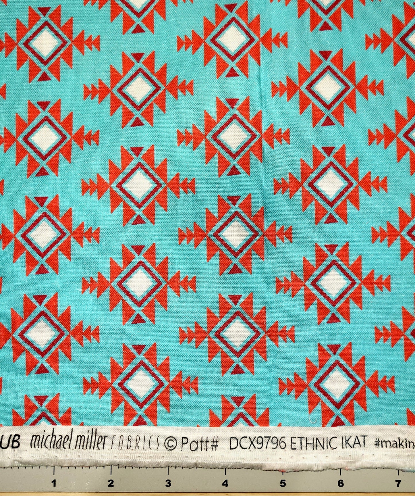 Western Fabric Southwest Red Fabric Teal Cotton Quilting Fabric Michael Miller - Ethnic Ikat