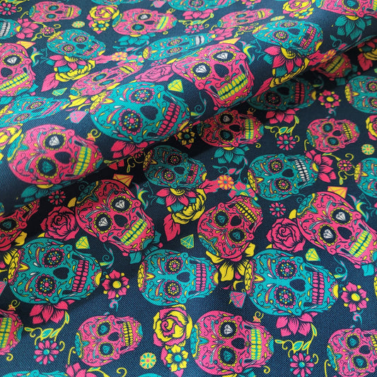 Blue Fabric Sugar Skulls Quilters Cotton by THE YARD